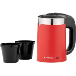 Crveni Navaris putni mini ketler zapremine 0.5 l sa unutrašnjošću od nerđajućeg čelika