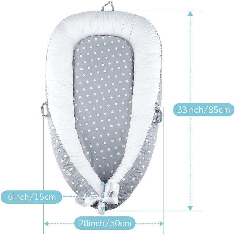 Luchild Ležaljka i Gnezdo za Bebe – Sivo/Bela, Tačke, 85x50cm | Outlet BGD