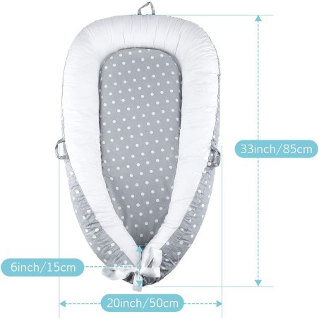 Luchild Ležaljka i Gnezdo za Bebe – Sivo/Bela, Tačke, 85x50cm | Outlet BGD