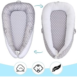Luchild Ležaljka i Gnezdo za Bebe – Sivo/Bela, Tačke, 85x50cm | Outlet BGD
