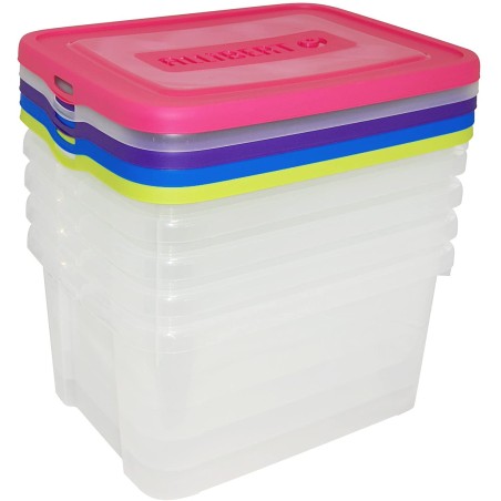 Set od 4 prozirne Curver Handy Box kutije od 25 litara sa plavim, roze, ljubičastim i zelenim poklopcem