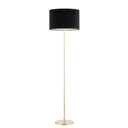 Moderna podna lampa Loistaa Satley sa crnim somotskim abažurom i zlatnim metalnim postoljem