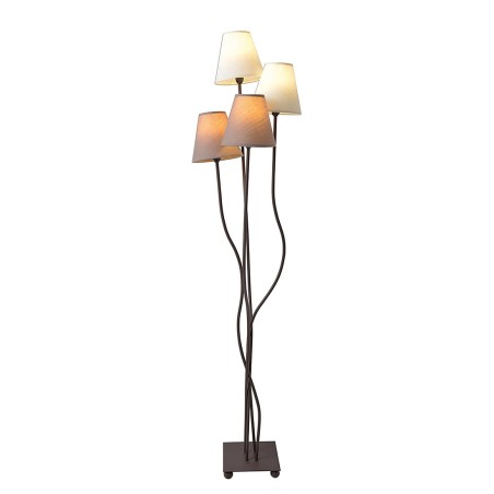 Višedelna samostojeća podna lampa Nave Boho sa crnim zakrivljenim postoljem i četiri tekstilna abažura