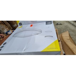 Trio Lugano siva LED plafonjera prečnika 75 cm sa tekstilnim abažurom i daljinskim upravljačem