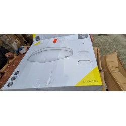 Trio Lugano siva LED plafonjera prečnika 75 cm sa tekstilnim abažurom i daljinskim upravljačem