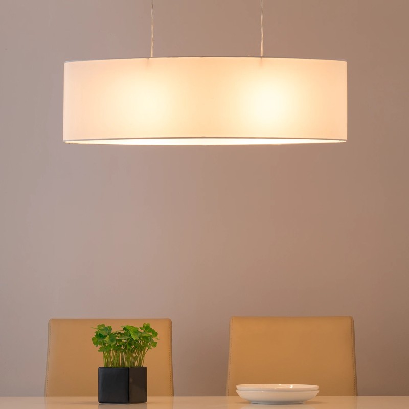 Široka viseća lampa Loistaa Son od bele tkanine sa dva E27 grla za trpezarijski sto
