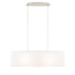 Široka viseća lampa Loistaa Son od bele tkanine sa dva E27 grla za trpezarijski sto