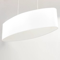 Široka viseća lampa Loistaa Son od bele tkanine sa dva E27 grla za trpezarijski sto
