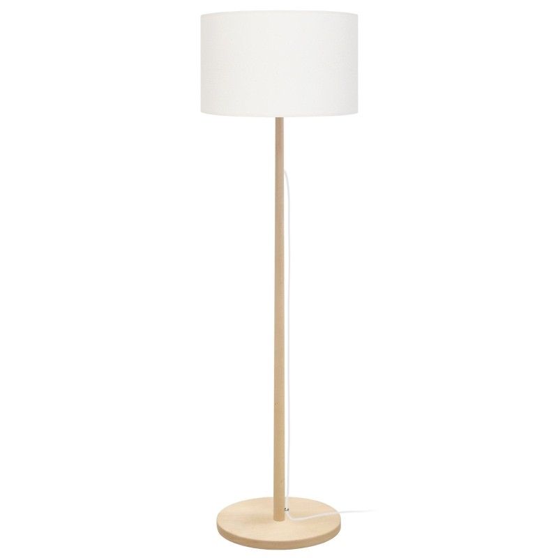 Tosel Mykines podna lampa od prirodnog drveta sa bež pamučnim abažurom u skandinavskom stilu
