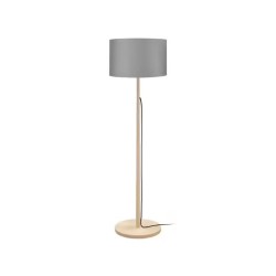 osel Mykines podna lampa od prirodnog drveta sa sivo-taupe pamučnim abažurom