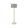 osel Mykines podna lampa od prirodnog drveta sa sivo-taupe pamučnim abažurom