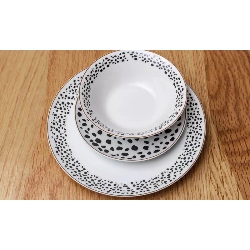 Davis & Grant 12-delni set tanjira i činija od porcelana crno beli dizajn sa zlatnim rubom