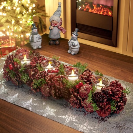 XL Advent venac svećnjak 50x17cm sa 4 staklena držača za sveće crveno zelena dekoracija