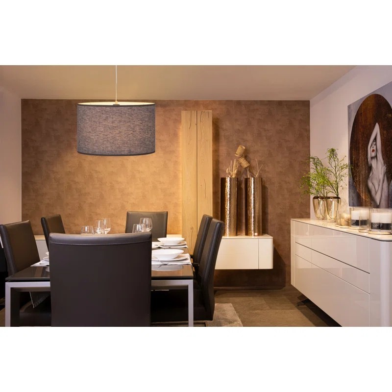 Moderna viseća lampa Lugh Lighting Castiel sa sivim lanenim abažurom i donjim difuzorom protiv blještanja
