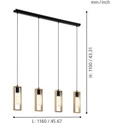 EGLO 49475 Littleton viseći luster od drveta i crnog metala sa 4 sijalična mesta