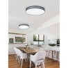 Moderna Trio Lugano LED plafonjera prečnika 30 cm sa abažurom od sive tkanine i niklovanim detaljima
