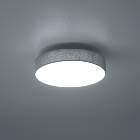 Moderna Trio Lugano LED plafonjera prečnika 30 cm sa abažurom od sive tkanine i niklovanim detaljima