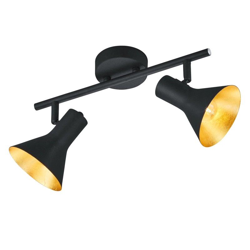 emačka plafonska spot lampa Trio Reality Nina R80162002 od crnog gvožđa sa dva zlatna reflektora