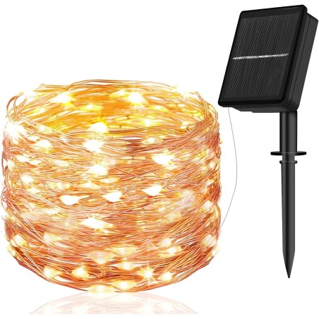 Solarne LED lampice sa 100 dioda na fleksibilnoj bakarnoj žici dužine 10 m i solarnim panelom