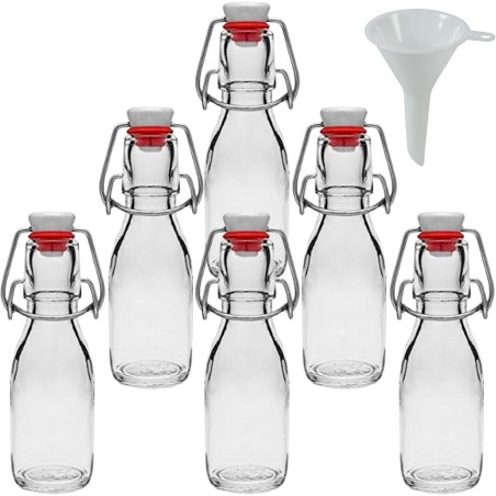 Viva Haushaltswaren set 6 staklenih flaša 100ml sa porcelanskim okretnim zatvaračem i belim levkom