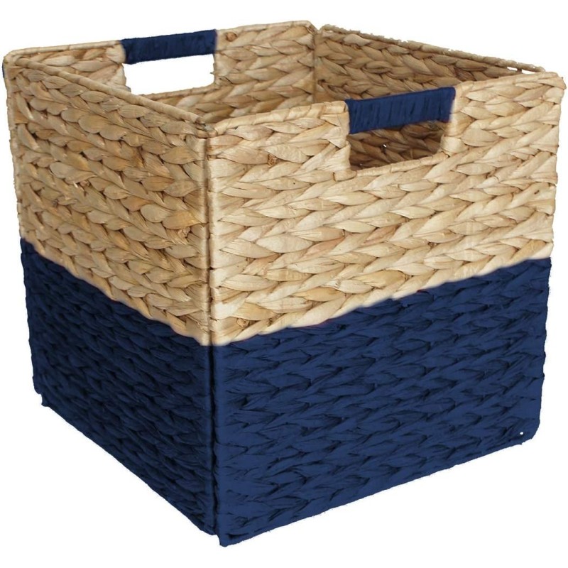 Pletena korpa od vodenog hijacinta 31x31x31cm prirodna i plava boja outlet