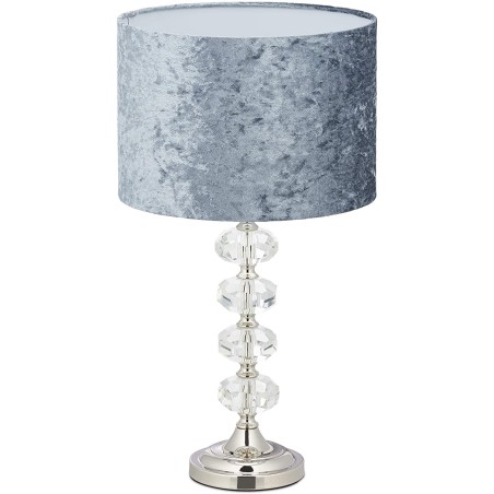 Srebrna Relaxdays stona lampa sa kristalnom bazom i sivim plišanim abažurom outlet