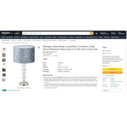 Srebrna Relaxdays stona lampa sa kristalnom bazom i sivim plišanim abažurom outlet