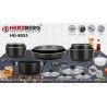 Herzberg HG-8055 crni set posuđa 17 delova mermerni premaz uklonjiva ručka indukcija