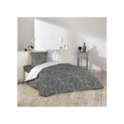 Elton dvostrana posteljina 240x220 siva sa belim geometrijskim krugovima