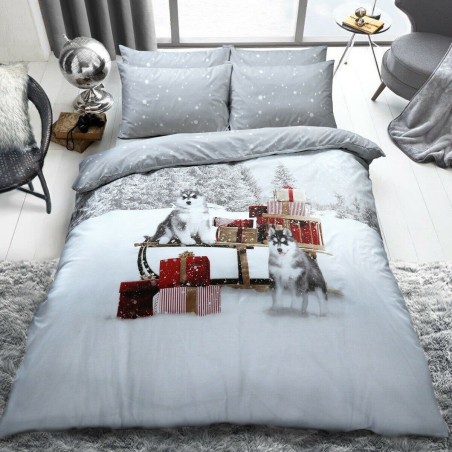 Sleepdown Winter Huskies posteljina 230x220 cm sa zimskim haski motivom i dve jastučnice