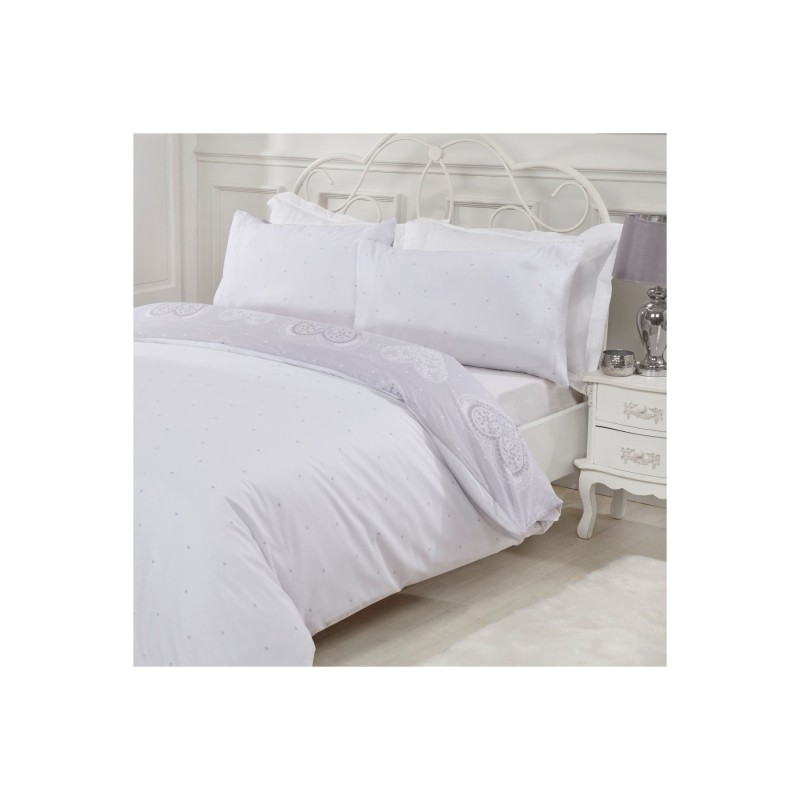 Sleepdown Decorative Hearts siva posteljina 220x230 cm sa motivom srca i dve jastučnice