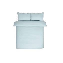 Sleepdown Pom Pom Duck Egg posteljina 135x200 cm u svetloplavoj boji sa pom pom obrubom i jednom jastučnicom