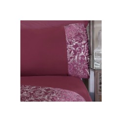 Sleepdown Velvet Cuff Plum posteljina 200x200 cm sa plišanim panelom u boji šljive i dve jastučnice