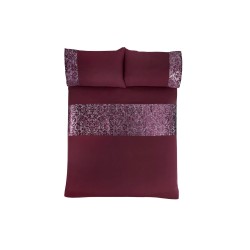 Sleepdown Velvet Cuff Plum posteljina 200x200 cm sa plišanim panelom u boji šljive i dve jastučnice