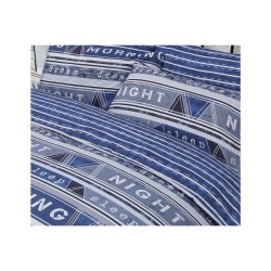 Sleepdown Geo Text plava posteljina 200x200 cm sa good morning i good night tekstom i dve jastučnice