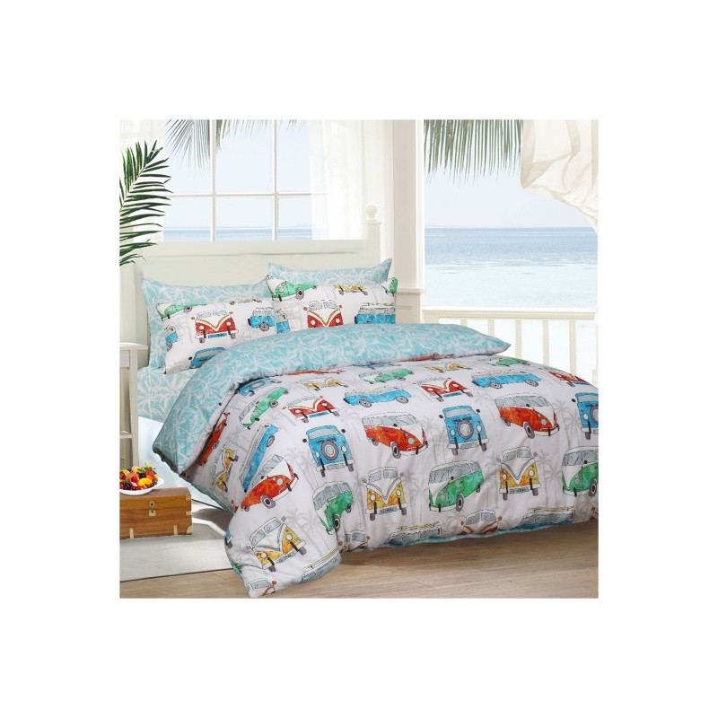 Sleepdown Tropical Campervan posteljina 230x220 cm sa šarenim letnjim dezenom i dve jastučnice