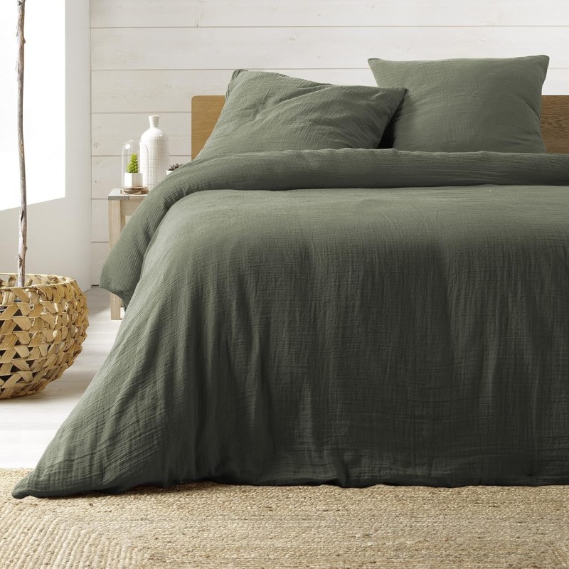 Kaki zelena posteljina 240x220cm od pamučne gaze Douceur d’Intérieur outlet