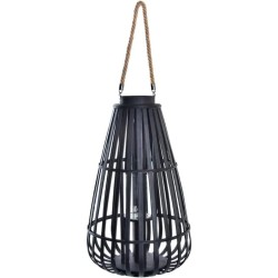 Veliki ukrasni crni fenjer od bambusa i stakla visine 60 cm DKD Home Decor Tropical dizajn