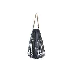 Veliki ukrasni crni fenjer od bambusa i stakla visine 60 cm DKD Home Decor Tropical dizajn