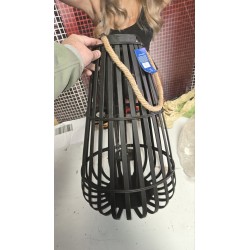 Crni DKD Home Decor Tropical fenjer od bambusa i stakla visine 60 cm sa ručkom za nošenje