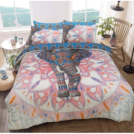 Sleepdown Elephant Mandala reverzibilna posteljina dimenzija 230x220 cm sa motivima slonova u roze i plavim tonovima