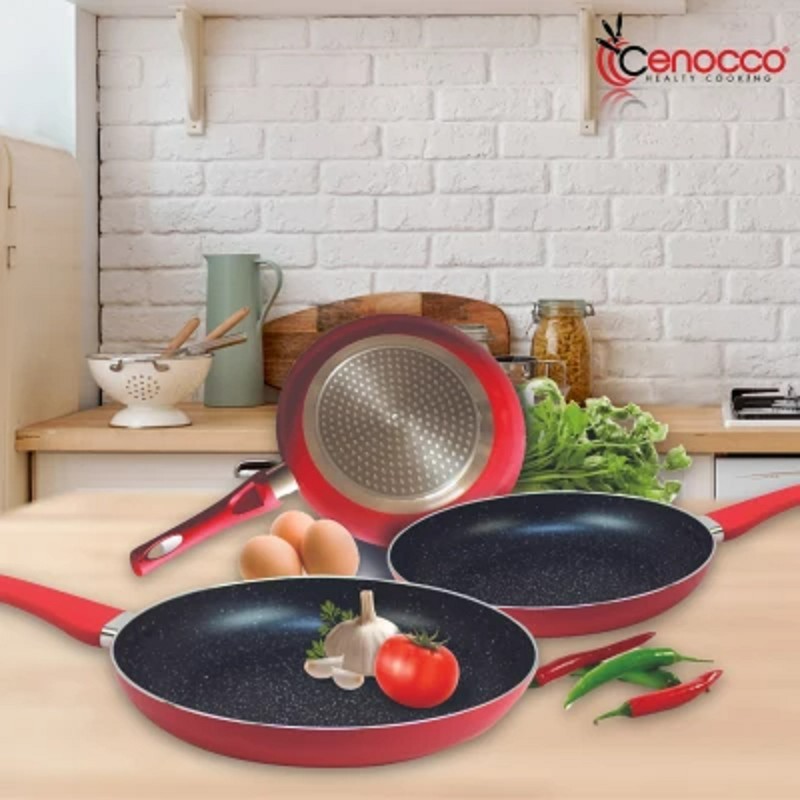 Cenocco CC-2001 set 3 crvena tiganja 20 24 28 cm mermerni premaz bez PFOA indukcija