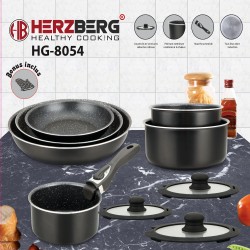 Herzberg HG-8054 crni set posuđa 11 delova mermerni premaz i silikonski poklopci