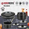 Herzberg HG-8054 crni set posuđa 11 delova mermerni premaz i silikonski poklopci