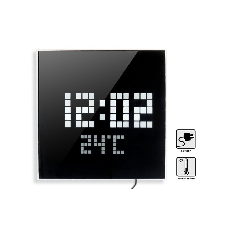 Orium PICOT LED zidni sat sa belim pixel displejem, ogledalo staklom i prikazom unutrašnje temperature