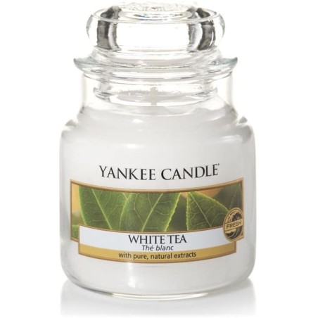 Yankee Candle White Tea mirisna sveća u srednjoj staklenoj tegli od 411 grama sa opuštajućim mirisom belog čaja i limuna