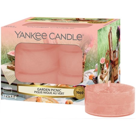 Set od 12 Yankee Candle Garden Picnic čajnih svećica u kutiji sa cvetno-voćnim mirisom zrelog voća