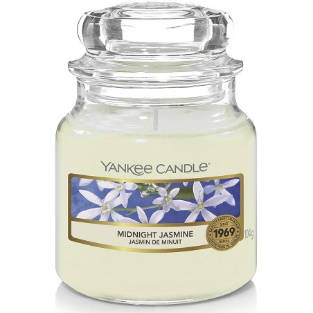 Yankee Candle Midnight Jasmine mirisna sveća u maloj staklenoj tegli od 104 grama sa cvetnim motivom jasmina