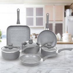 Gr8 Home Set Posuđa 9 Delova | Sivi | Sa Grill Tiganjem