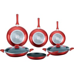 Herzberg HG-6010 crveni set posuđa 8 delova sa mermernim premazom
